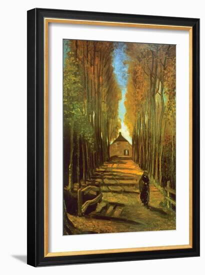 Autumn Tree Lined Lane Leading To a Farm House-Vincent van Gogh-Framed Art Print