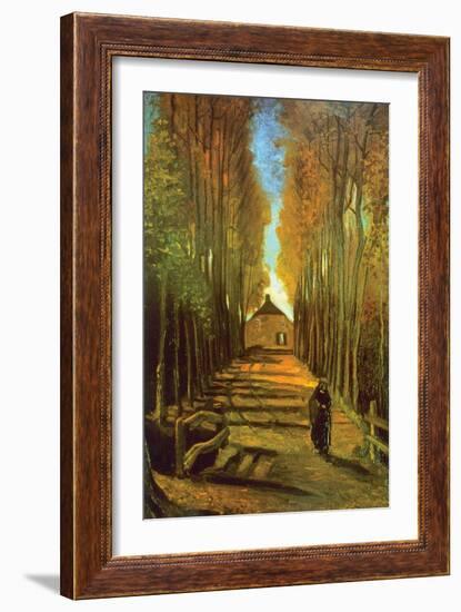 Autumn Tree Lined Lane Leading To a Farm House-Vincent van Gogh-Framed Premium Giclee Print