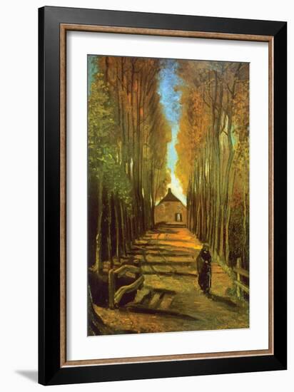 Autumn Tree Lined Lane Leading To a Farm House-Vincent van Gogh-Framed Premium Giclee Print