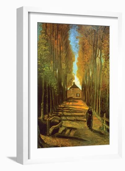Autumn Tree Lined Lane Leading To a Farm House-Vincent van Gogh-Framed Premium Giclee Print