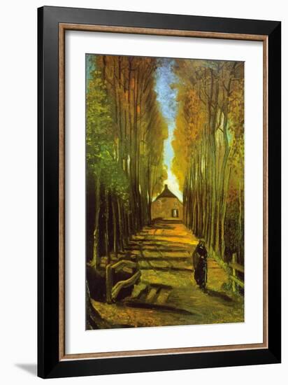 Autumn Tree Lined Lane Leading To a Farm House-Vincent van Gogh-Framed Art Print