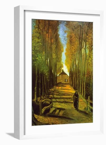 Autumn Tree Lined Lane Leading To a Farm House-Vincent van Gogh-Framed Art Print