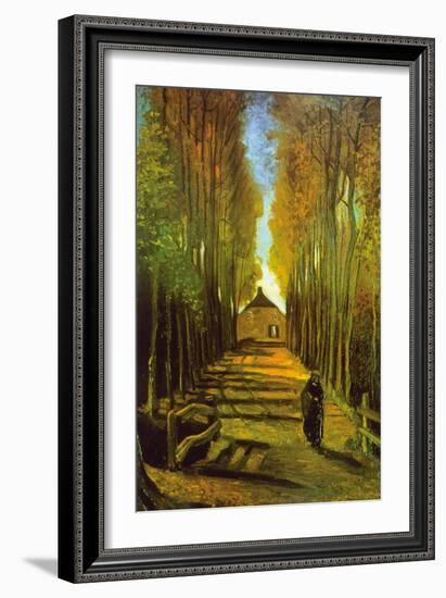 Autumn Tree Lined Lane Leading To a Farm House-Vincent van Gogh-Framed Art Print