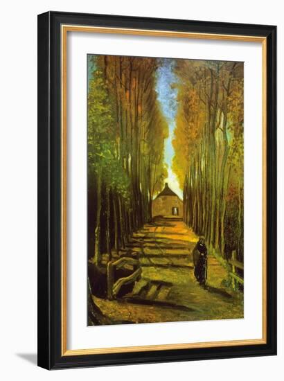 Autumn Tree Lined Lane Leading To a Farm House-Vincent van Gogh-Framed Art Print