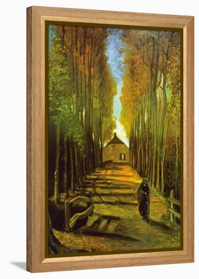 Autumn Tree Lined Lane Leading To a Farm House-Vincent van Gogh-Framed Stretched Canvas