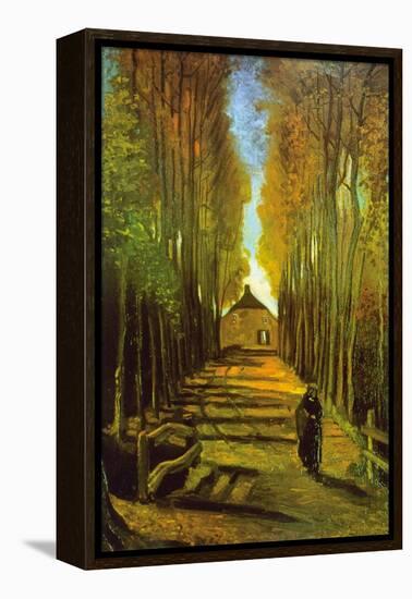 Autumn Tree Lined Lane Leading To a Farm House-Vincent van Gogh-Framed Stretched Canvas