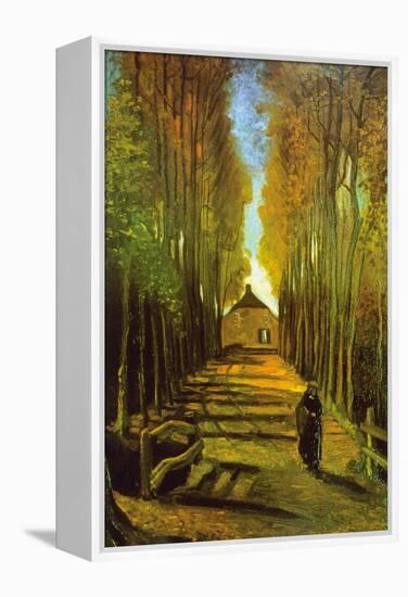 Autumn Tree Lined Lane Leading To a Farm House-Vincent van Gogh-Framed Stretched Canvas