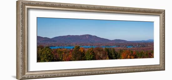 Autumn trees at lakeshore, Brome Lake, West Bolton, Quebec, Canada-null-Framed Photographic Print