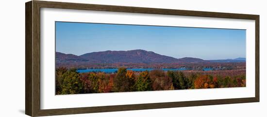 Autumn trees at lakeshore, Brome Lake, West Bolton, Quebec, Canada-null-Framed Photographic Print