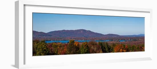 Autumn trees at lakeshore, Brome Lake, West Bolton, Quebec, Canada-null-Framed Photographic Print