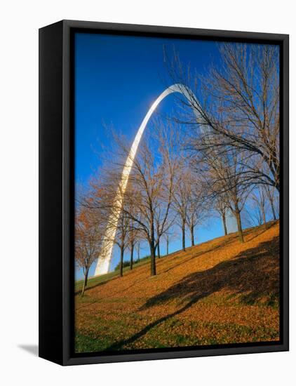 Autumn Trees Below Gateway Arch, Jefferson National Expansion, St. Louis, Missouri, USA-Scott T. Smith-Framed Premier Image Canvas