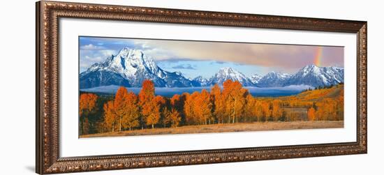 Autumn Trees with Mountain Range in the Background-null-Framed Photographic Print