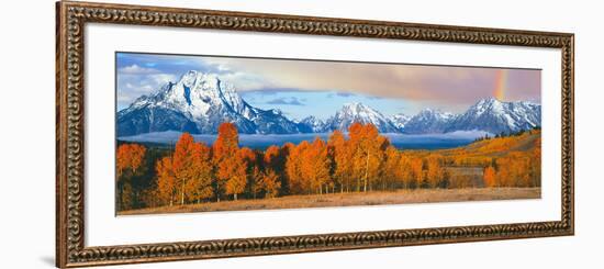 Autumn Trees with Mountain Range in the Background-null-Framed Photographic Print