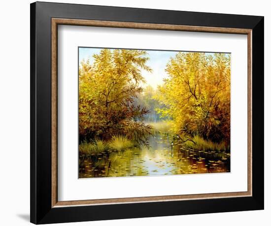 Autumn Wood Lake With Trees And Bushes-balaikin2009-Framed Premium Giclee Print