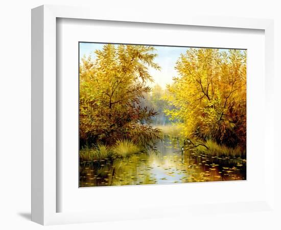 Autumn Wood Lake With Trees And Bushes-balaikin2009-Framed Premium Giclee Print