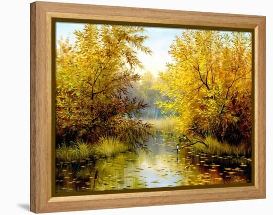 Autumn Wood Lake With Trees And Bushes-balaikin2009-Framed Stretched Canvas