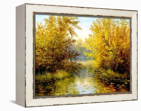 Autumn Wood Lake With Trees And Bushes-balaikin2009-Framed Stretched Canvas