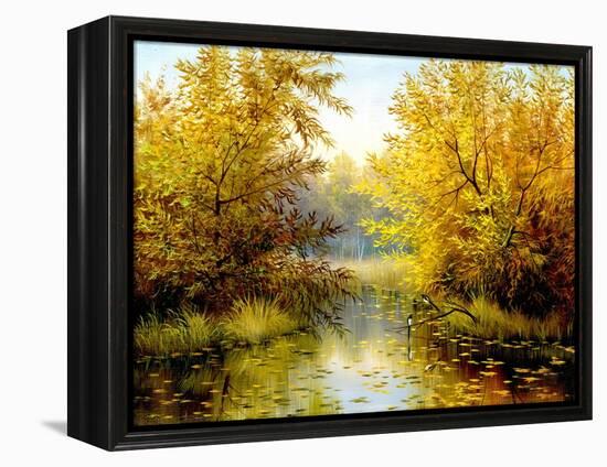 Autumn Wood Lake With Trees And Bushes-balaikin2009-Framed Stretched Canvas