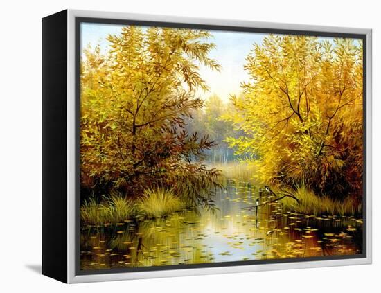 Autumn Wood Lake With Trees And Bushes-balaikin2009-Framed Stretched Canvas