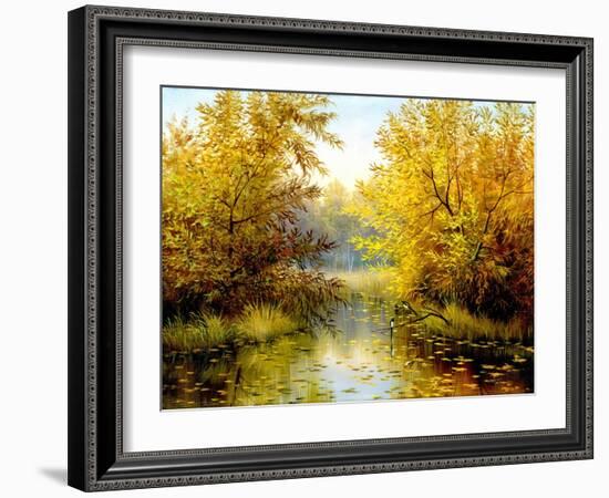 Autumn Wood Lake With Trees And Bushes-balaikin2009-Framed Art Print