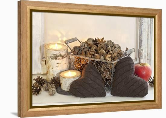 Autumnal Decoration with Hearts from Cord Material-Andrea Haase-Framed Premier Image Canvas