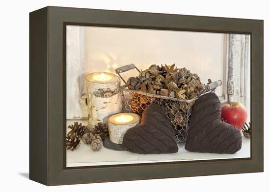 Autumnal Decoration with Hearts from Cord Material-Andrea Haase-Framed Premier Image Canvas