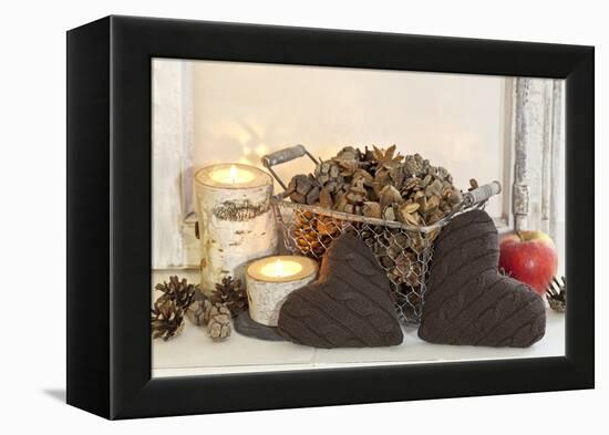 Autumnal Decoration with Hearts from Cord Material-Andrea Haase-Framed Premier Image Canvas
