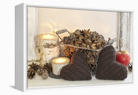 Autumnal Decoration with Hearts from Cord Material-Andrea Haase-Framed Premier Image Canvas