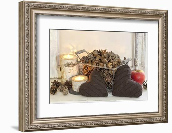 Autumnal Decoration with Hearts from Cord Material-Andrea Haase-Framed Photographic Print