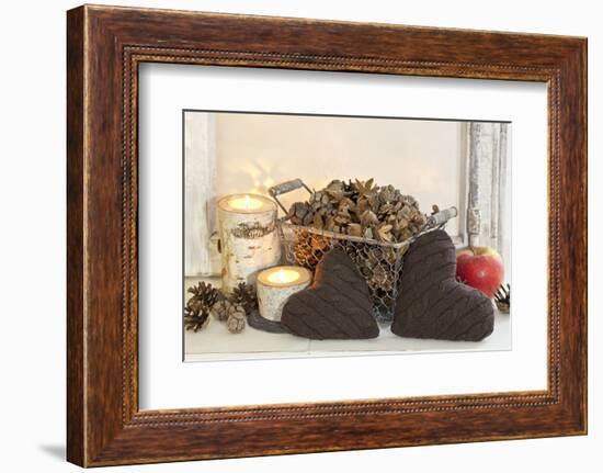 Autumnal Decoration with Hearts from Cord Material-Andrea Haase-Framed Photographic Print