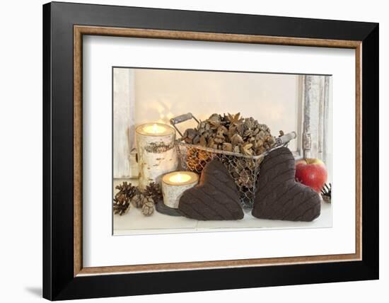 Autumnal Decoration with Hearts from Cord Material-Andrea Haase-Framed Photographic Print