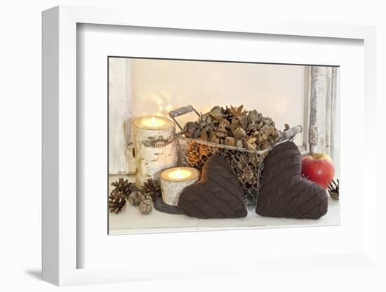 Autumnal Decoration with Hearts from Cord Material-Andrea Haase-Framed Photographic Print