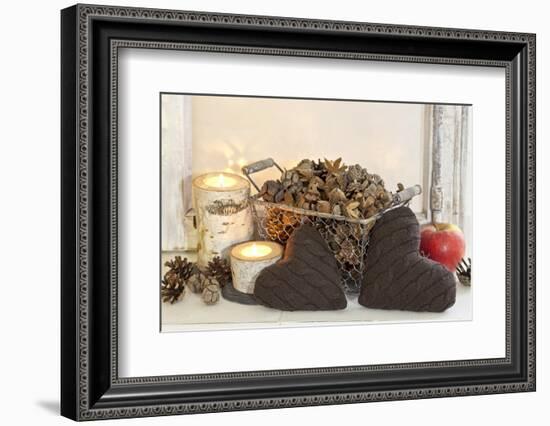 Autumnal Decoration with Hearts from Cord Material-Andrea Haase-Framed Photographic Print