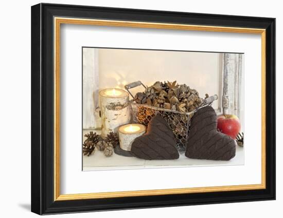 Autumnal Decoration with Hearts from Cord Material-Andrea Haase-Framed Photographic Print