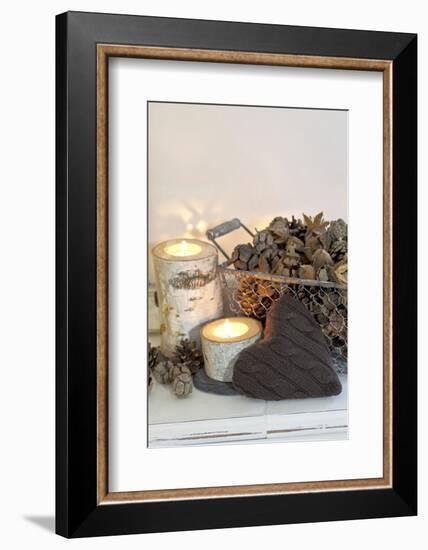 Autumnal Decoration with Hearts from Cord Material-Andrea Haase-Framed Photographic Print