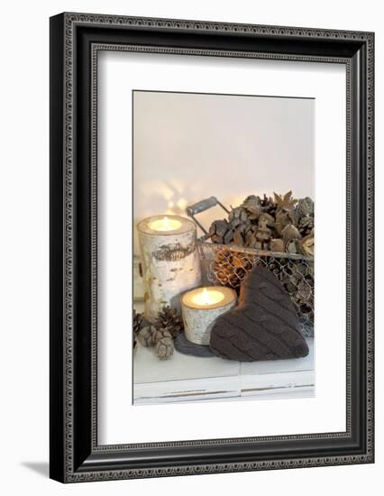 Autumnal Decoration with Hearts from Cord Material-Andrea Haase-Framed Photographic Print