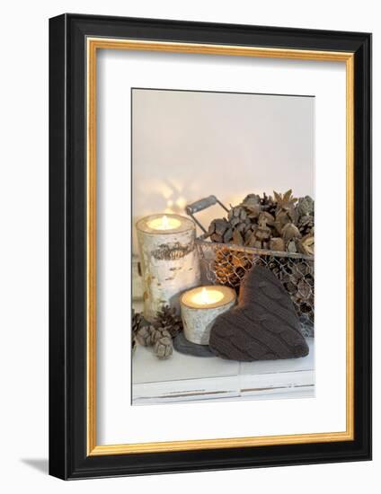 Autumnal Decoration with Hearts from Cord Material-Andrea Haase-Framed Photographic Print