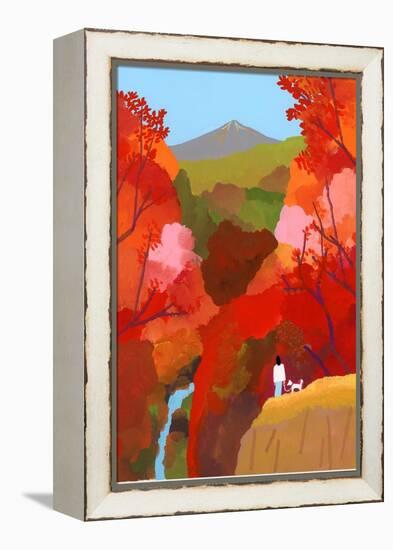 Autumnal leaves and waterfalls-Hiroyuki Izutsu-Framed Premier Image Canvas