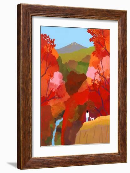 Autumnal leaves and waterfalls-Hiroyuki Izutsu-Framed Giclee Print