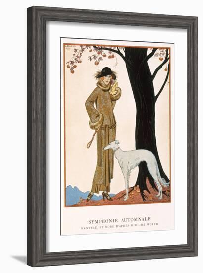 Autumnal Symphony, Afternoon Coat and Dress by Worth, from 'Gazette De Bon Ton' No.9, 1922-Georges Barbier-Framed Giclee Print