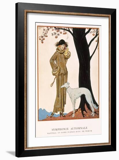 Autumnal Symphony, Afternoon Coat and Dress by Worth, from 'Gazette De Bon Ton' No.9, 1922-Georges Barbier-Framed Giclee Print