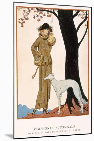 Autumnal Symphony, Afternoon Coat and Dress by Worth, from 'Gazette De Bon Ton' No.9, 1922-Georges Barbier-Mounted Giclee Print