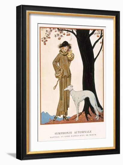 Autumnal Symphony, Afternoon Coat and Dress by Worth, from 'Gazette De Bon Ton' No.9, 1922-Georges Barbier-Framed Giclee Print