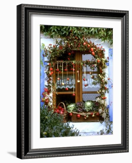 Autumnal Window Decoration with Apples and Cabbage-Roland Krieg-Framed Photographic Print