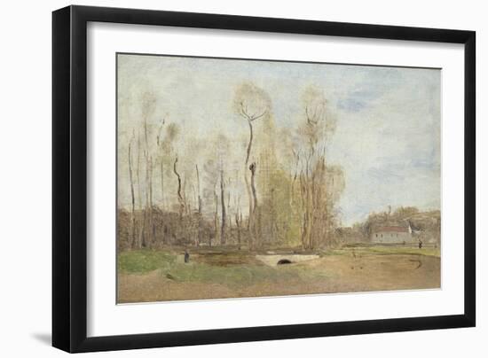 Auvers-Sur-Oise: Daubigny's Pond, C.1855 (Oil on Paper on Canvas)-Jean Baptiste Camille Corot-Framed Giclee Print