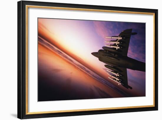 AV-8/Vtol Harrier Jet with ASRAAM (AIM-132) Rockets at Sunset-Walter Bibikow-Framed Photographic Print