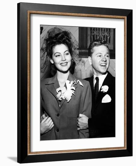 Ava Gardner and Mickey Rooney After Their Wedding, January, 1942-null-Framed Photo