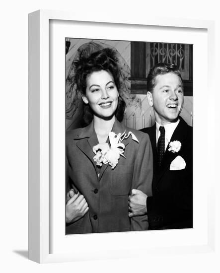 Ava Gardner and Mickey Rooney After Their Wedding, January, 1942-null-Framed Photo