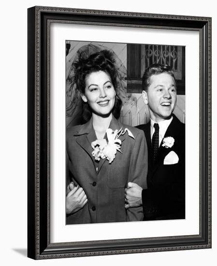 Ava Gardner and Mickey Rooney After Their Wedding, January, 1942-null-Framed Photo