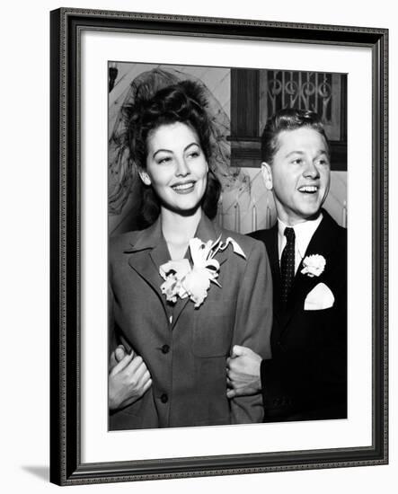 Ava Gardner and Mickey Rooney After Their Wedding, January, 1942-null-Framed Photo